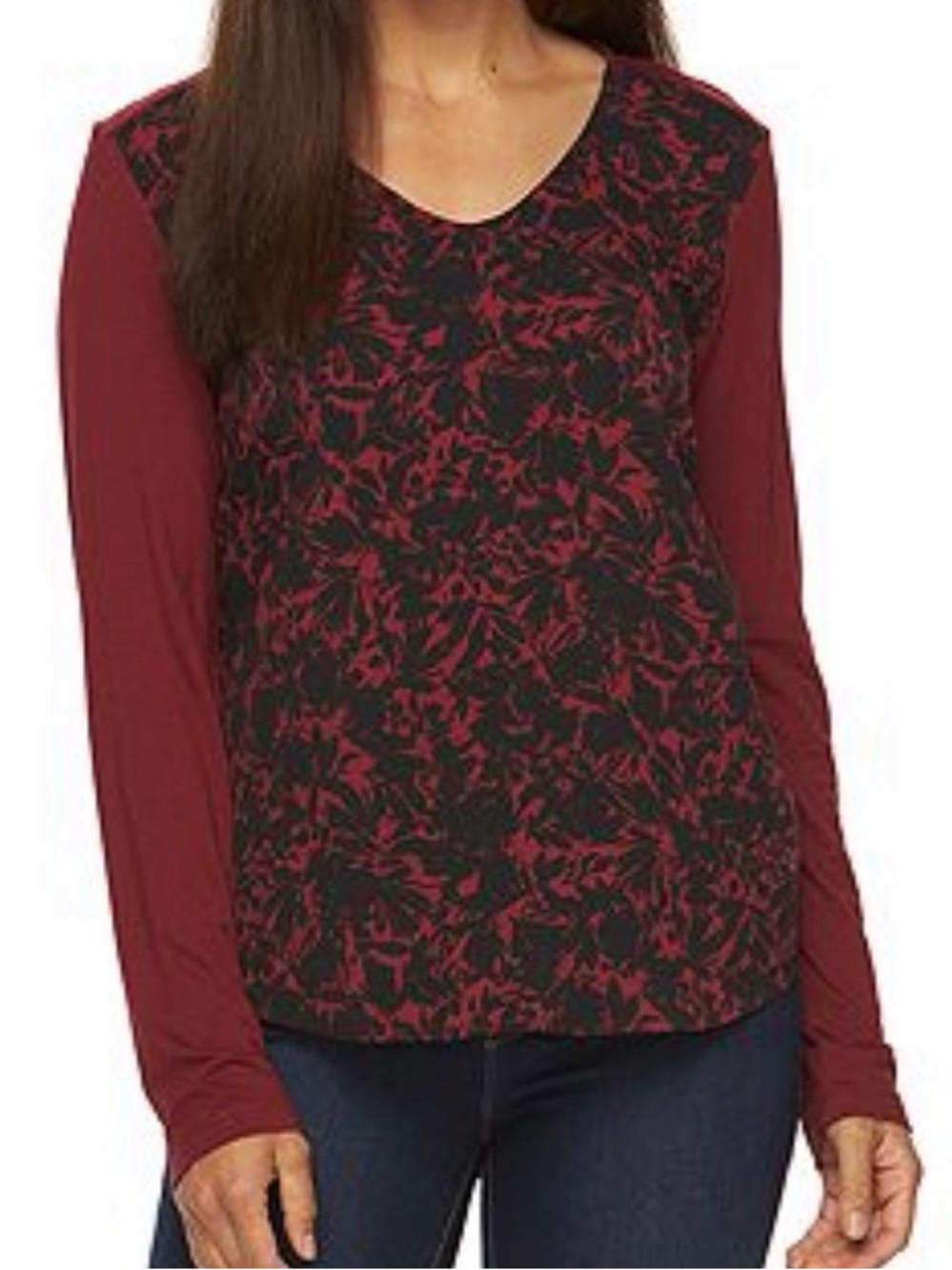 🆕 Croft & Barrow Red/Black V-Neck Long Sleeves Top *NWT* $36